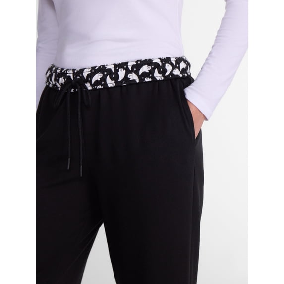 Women’s Halloween Printed Foldover Waistband French Terry Lounge Pants, 29" Inseam, Sizes XS–3X
