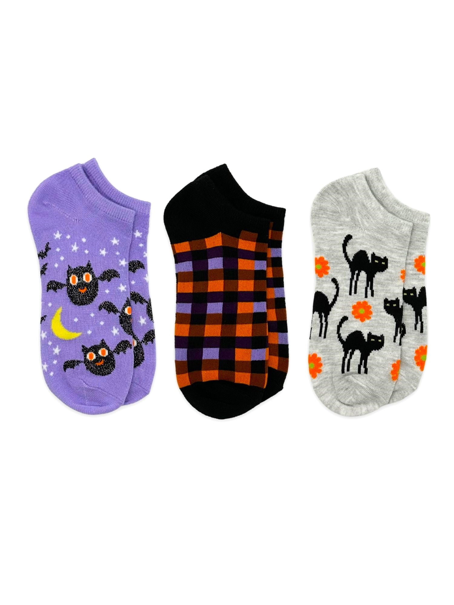 Way To Celebrate! Women's Halloween Bats No-Show Socks, 3-Pack, Size 4-10