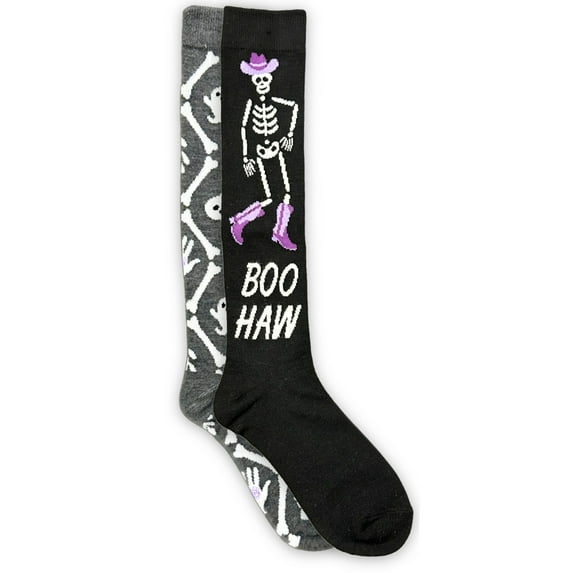 Way To Celebrate! Women's Halloween Boo Haw Knee-High Socks, 2-Pack, Size 4-10