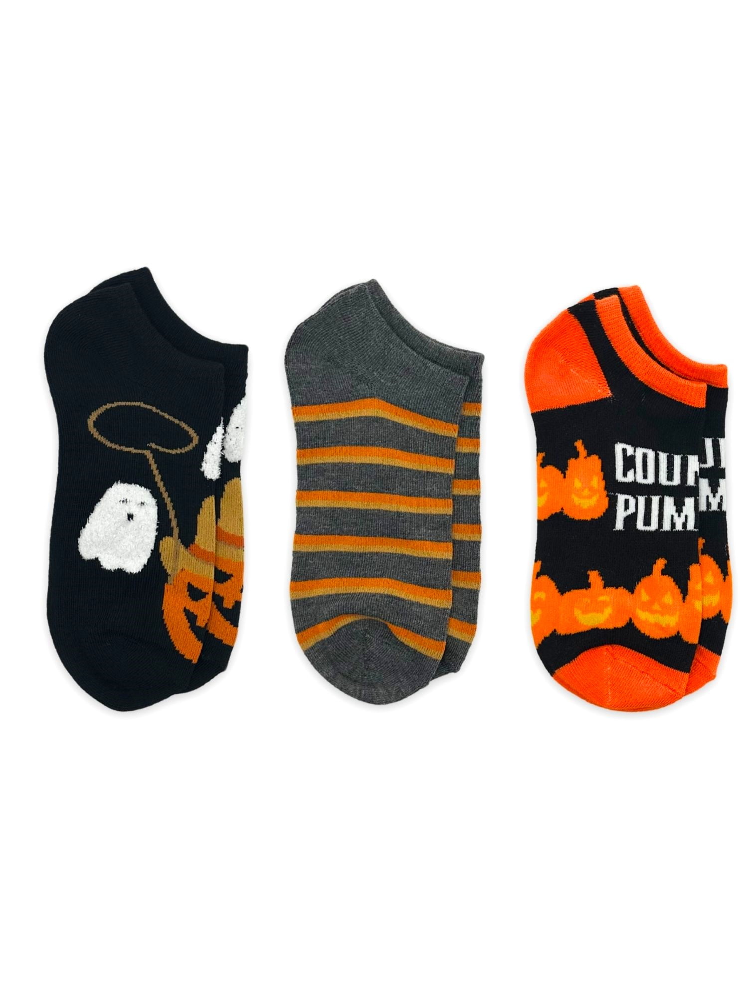Way To Celebrate! Women's Halloween Country Pumpkin No-Show Socks, 3-Pack, Size 4-10