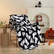 Way To Celebrate Ghost Web Plush Couch Throw Blanket, Black and White, 50 x 60 in