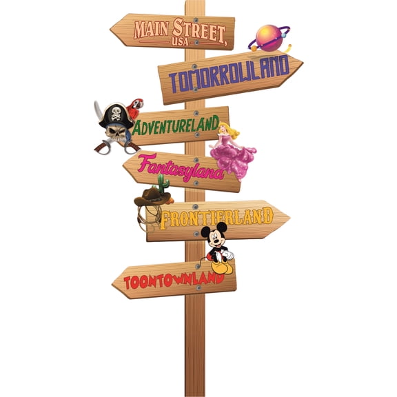 Way To Tomorrowland Adventureland Fantasyland Frontierland & Toontownland Vinyl Home Wall Art Decal | 20" x 32" Removable Kids Bedroom Living Room Build A Road Sign Adhesive Decoration Sticker