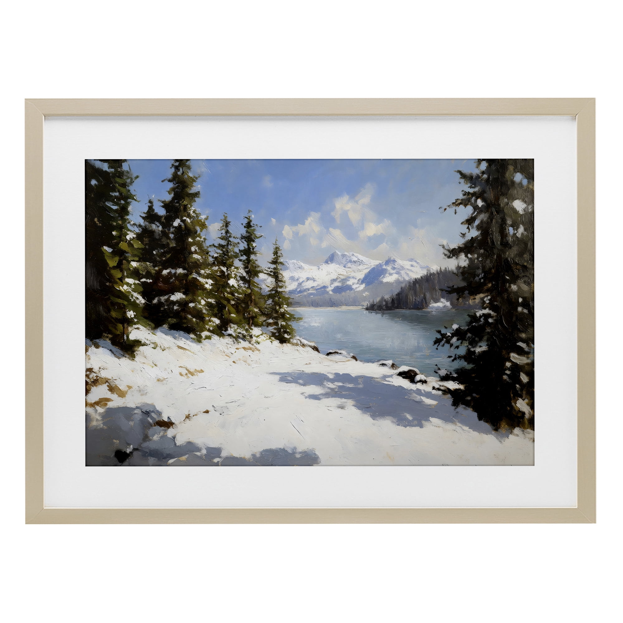 Way Up North Landscape Birch Framed Print Under Glass, design by Petal Prints Design
