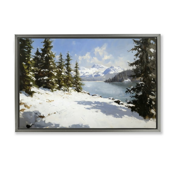 Way Up North Landscape Gray Framed Floater Canvas Wall Art, design by Petal Prints Design