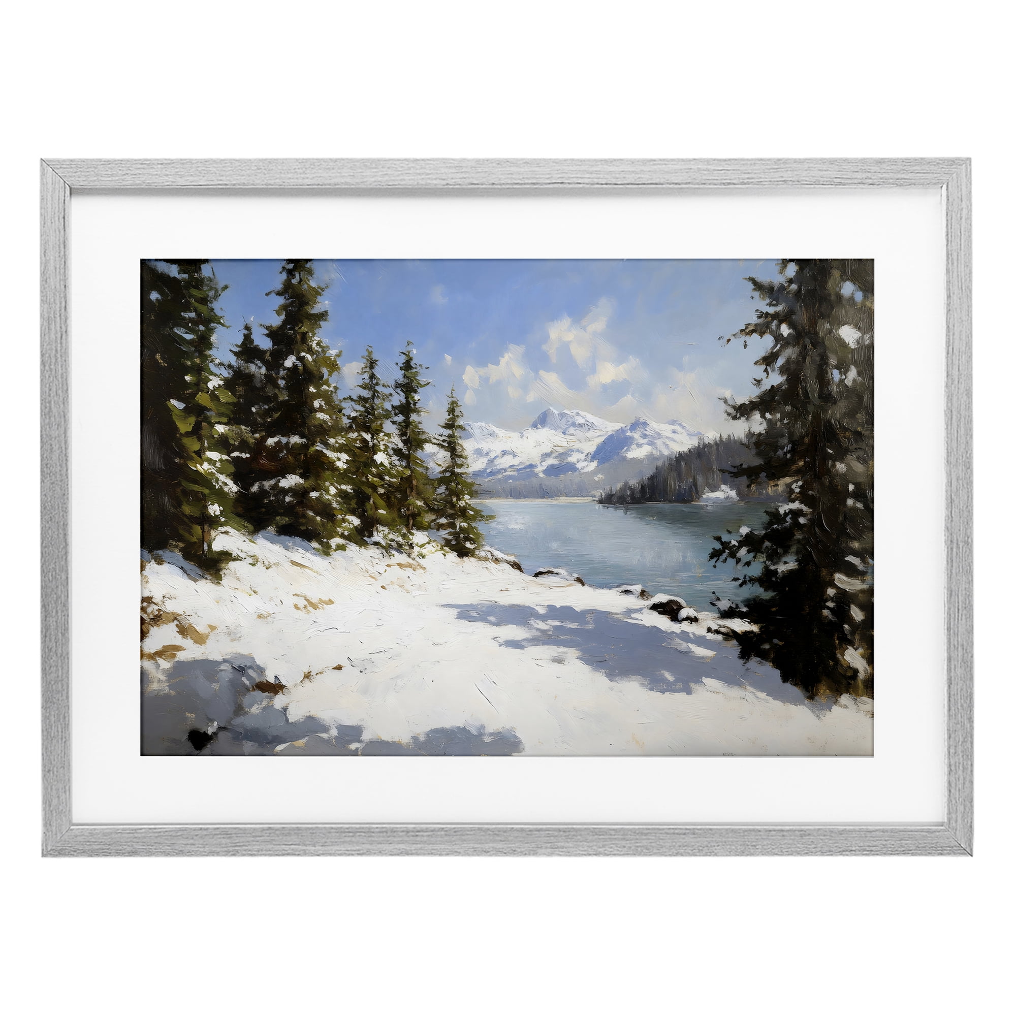 Way Up North Landscape Gray Framed Print Under Glass, design by Petal Prints Design