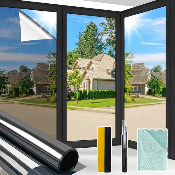 Way Window Film Reflective Mirror Window Tint, Daytime Heat Control Anti UV Glass Tinting for Self Adhesive, Black-, 11.8 x 78.7