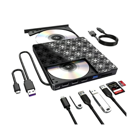 Way s Way 7-in-1 USB 3.0 External Optical Drive, Portable CD DVD Burner Player for Laptop Desktop Data Backup Media Playback