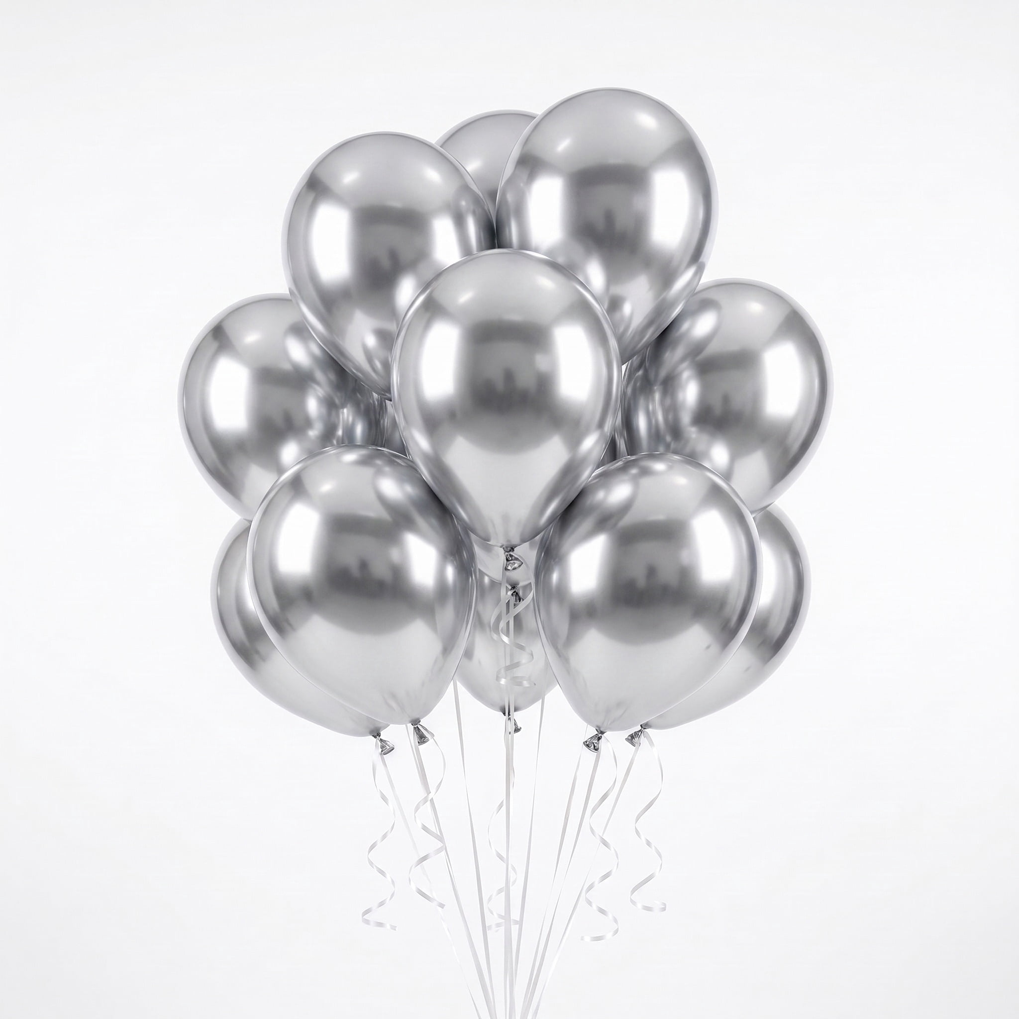 12" Silver Metallic Latex Balloons with Chrome Effect, 5 Pieces, by Way To Celebrate