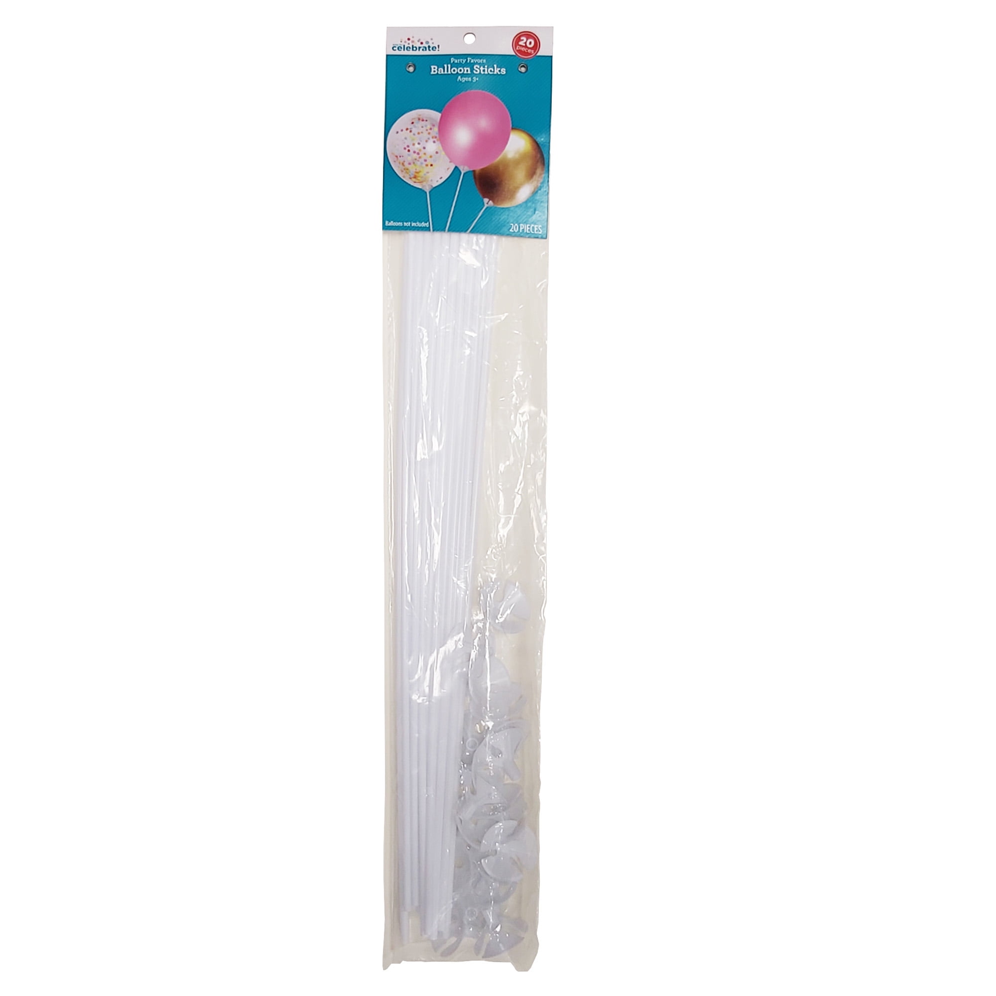 Way to Celebrate! 19.69inch Birthday Plastic Balloon Sticks with Cups, 20ct