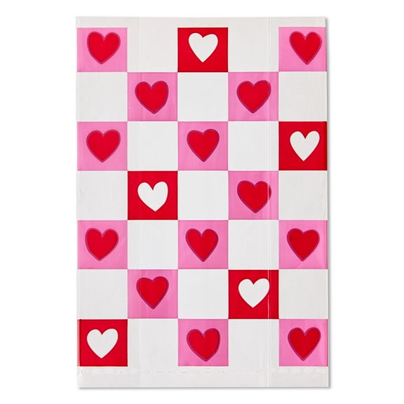 Checker Hearts Cellophane Treat Bags with Twist Ties, Multicolor, 4" x 2" x 6", 20 Count, Valentine's Day by Way To Celebrate
