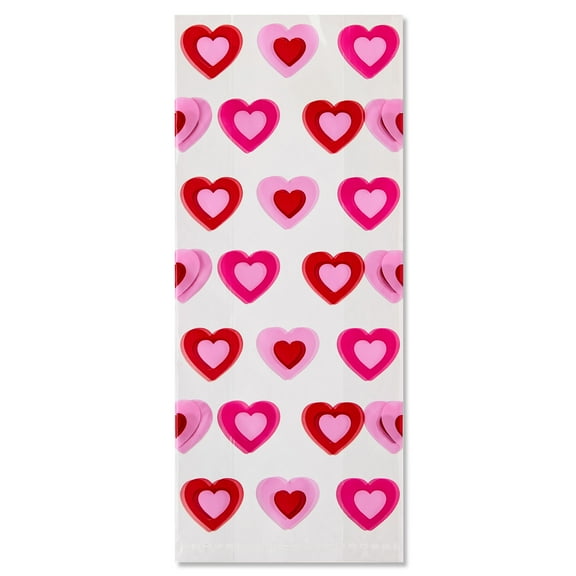 Layered Hearts Cellophane Treat Bags with Twist Ties, Multicolor, 4" x 2" x 10", 20 Count, Valentine's Day by Way To Celebrate