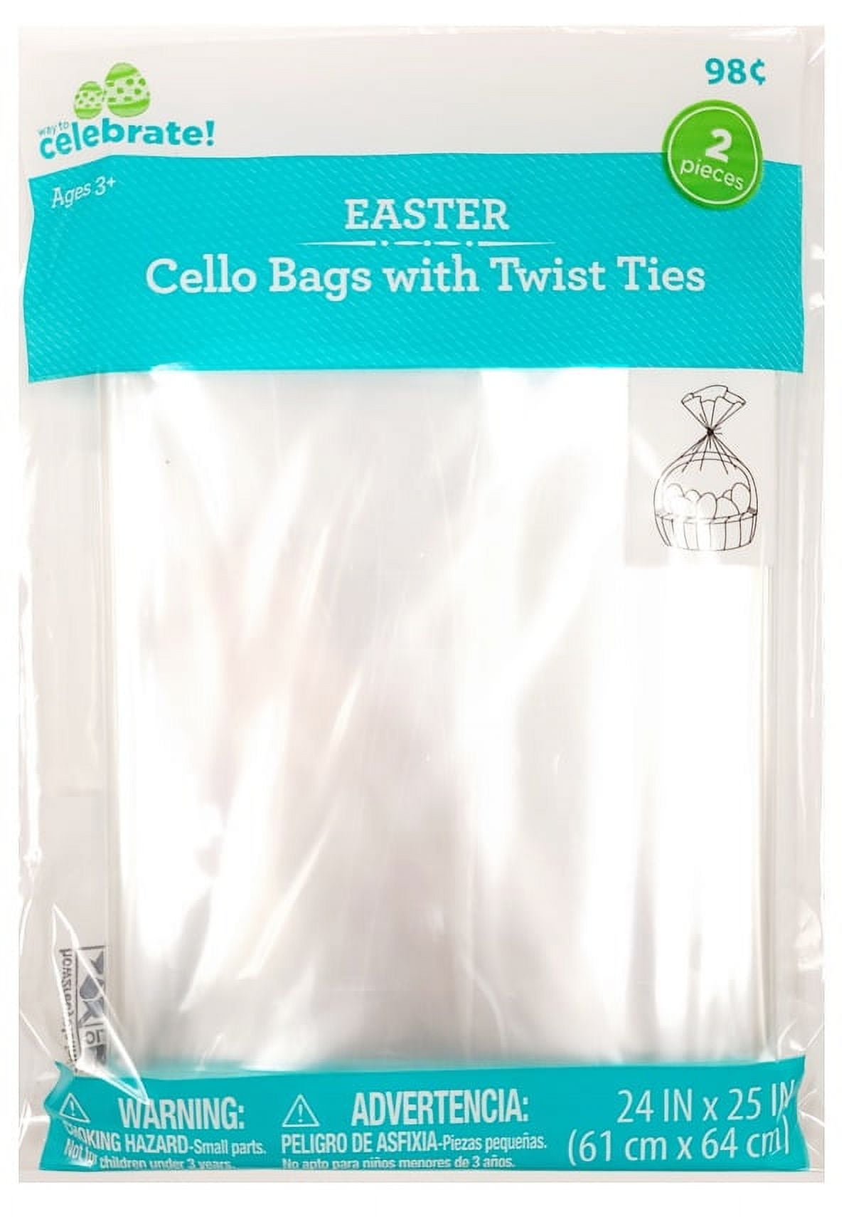 Way to Celebrate! 2pk Easter Basket Cello Bags 24"x25" with Twist Ties