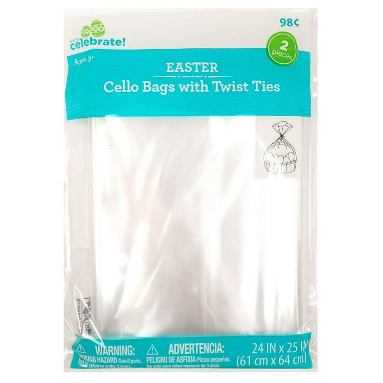 Way to Celebrate 25ct Cello Bag, Clear, with Twist Ties Party Favors, Size: 4 inch x 9.5 inch