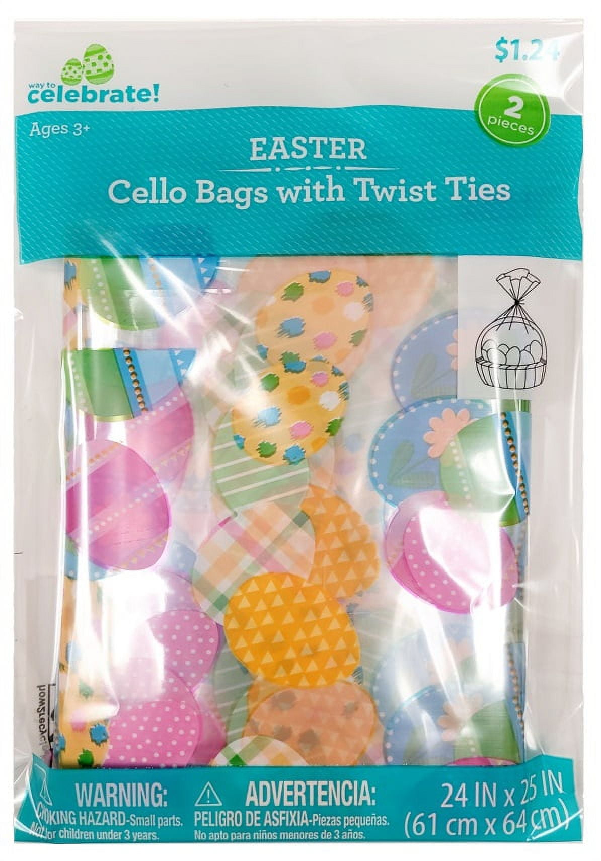 Way to Celebrate! 2pk Easter Basket Cello Bags 24"x25" with Twist Ties