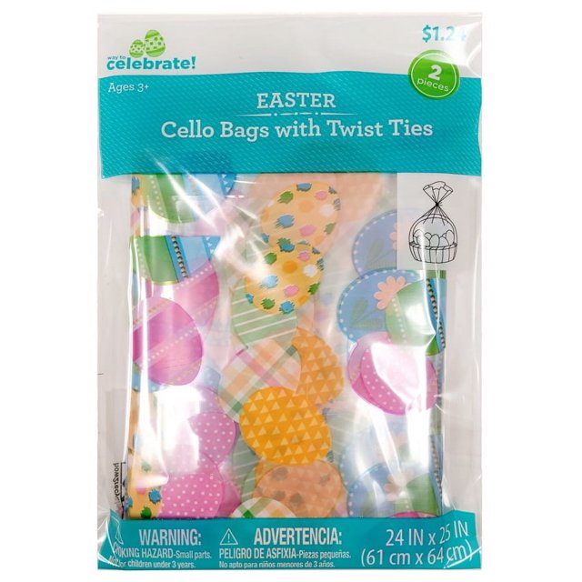 Way to Celebrate! 2pk Easter Basket Cello Bags 24"x25" with Twist Ties