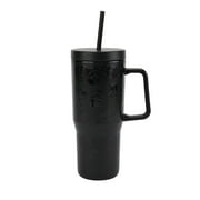 Way to Celebrate Halloween 30 oz Plastic Double Wall Insulated Embossed Skull Tumbler with Straw and Handle, Black