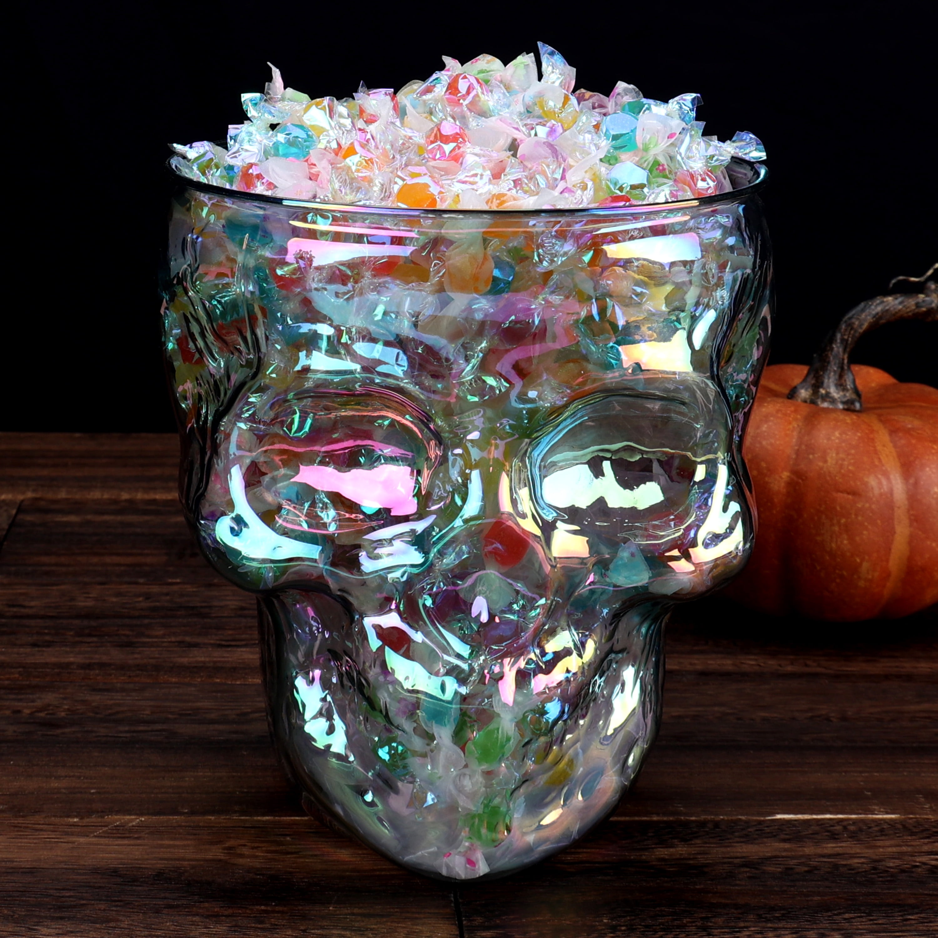 Way to Celebrate Quart Acrylic Iridescent Skull Bucket, Black