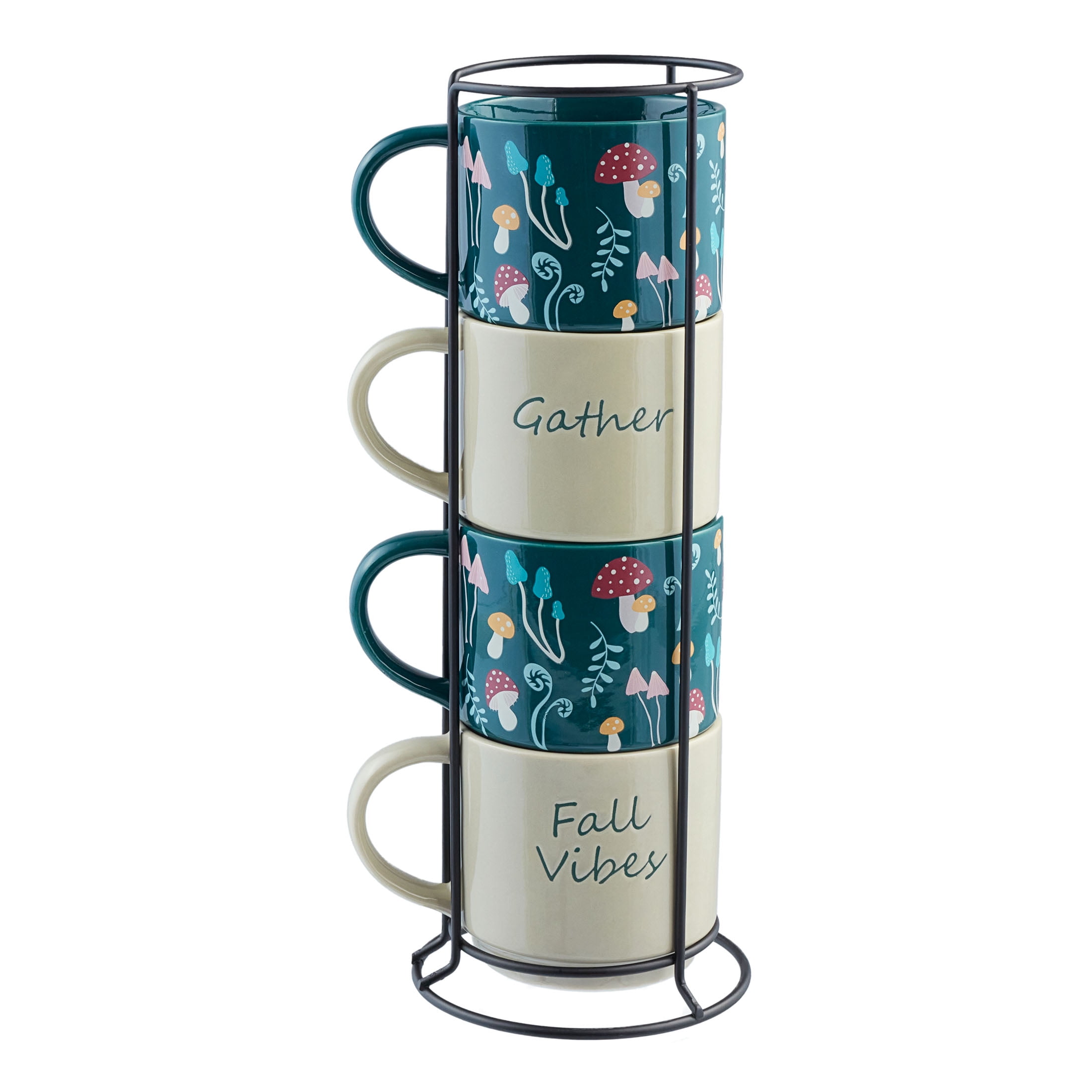 Ceramic Metal Stacking 12-Oz Glazed 4-Piece Set Multicolor to Rack Mushrooms with Way Autumn and Celebrate Sentiments Mug