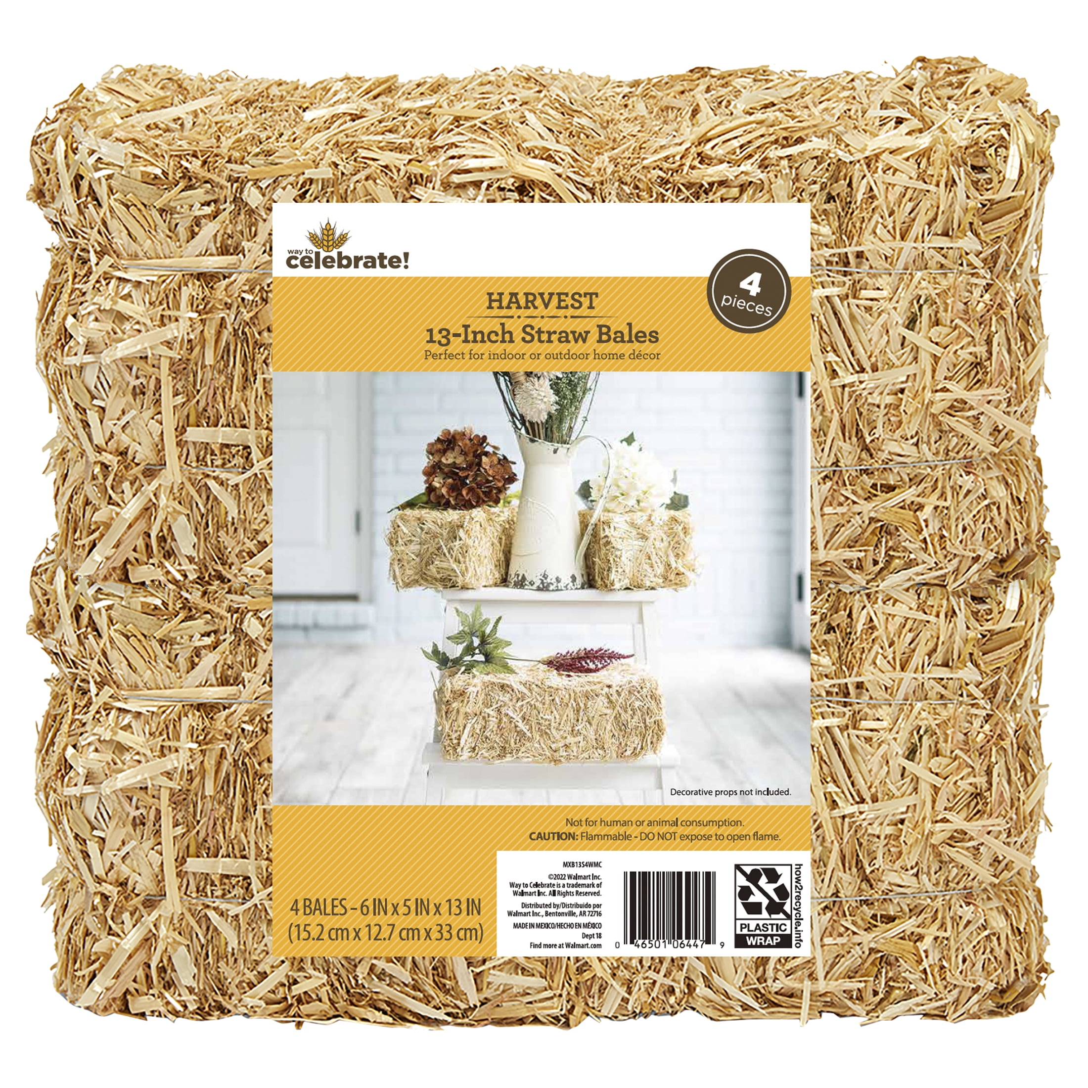 Fall, Harvest 13-inch Decorative Natural Straw Bale, Way to Celebrate 