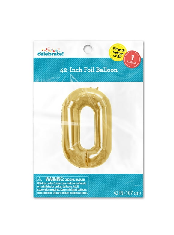Way to Celebrate! 42" Gold Birthday Party Number Foil Balloon, Number 0 Balloon.
