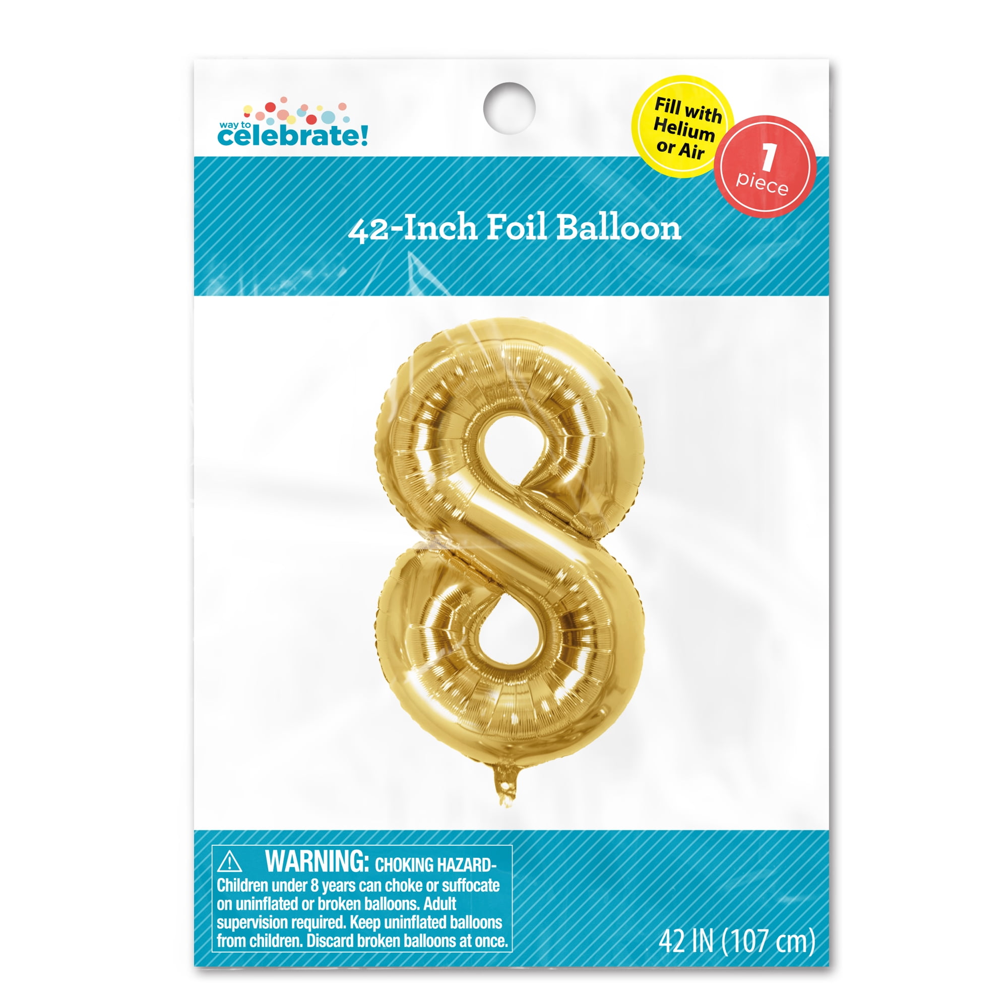 34" Gold Number 8 Foil Balloon, by Way To Celebrate