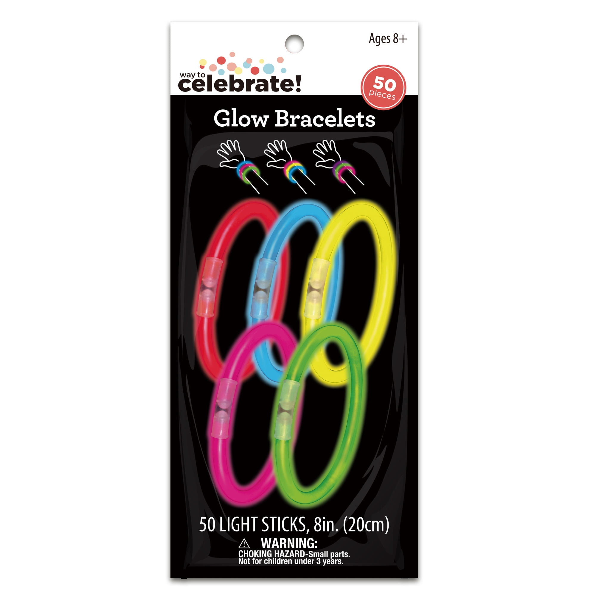 Way to Celebrate! 50ct Glow Party Favors, Multi- Colors Glow Bracelet, 8 Inch