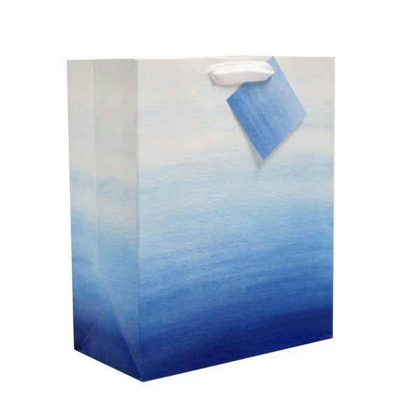 Large Blue Watercolor Paper Gift Bag, 10" x 12", by Way To Celebrate