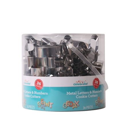 Way to Celebrate Alphabet and Numbers Cookie Cutter Set, Stainless Steel, 36 Ct
