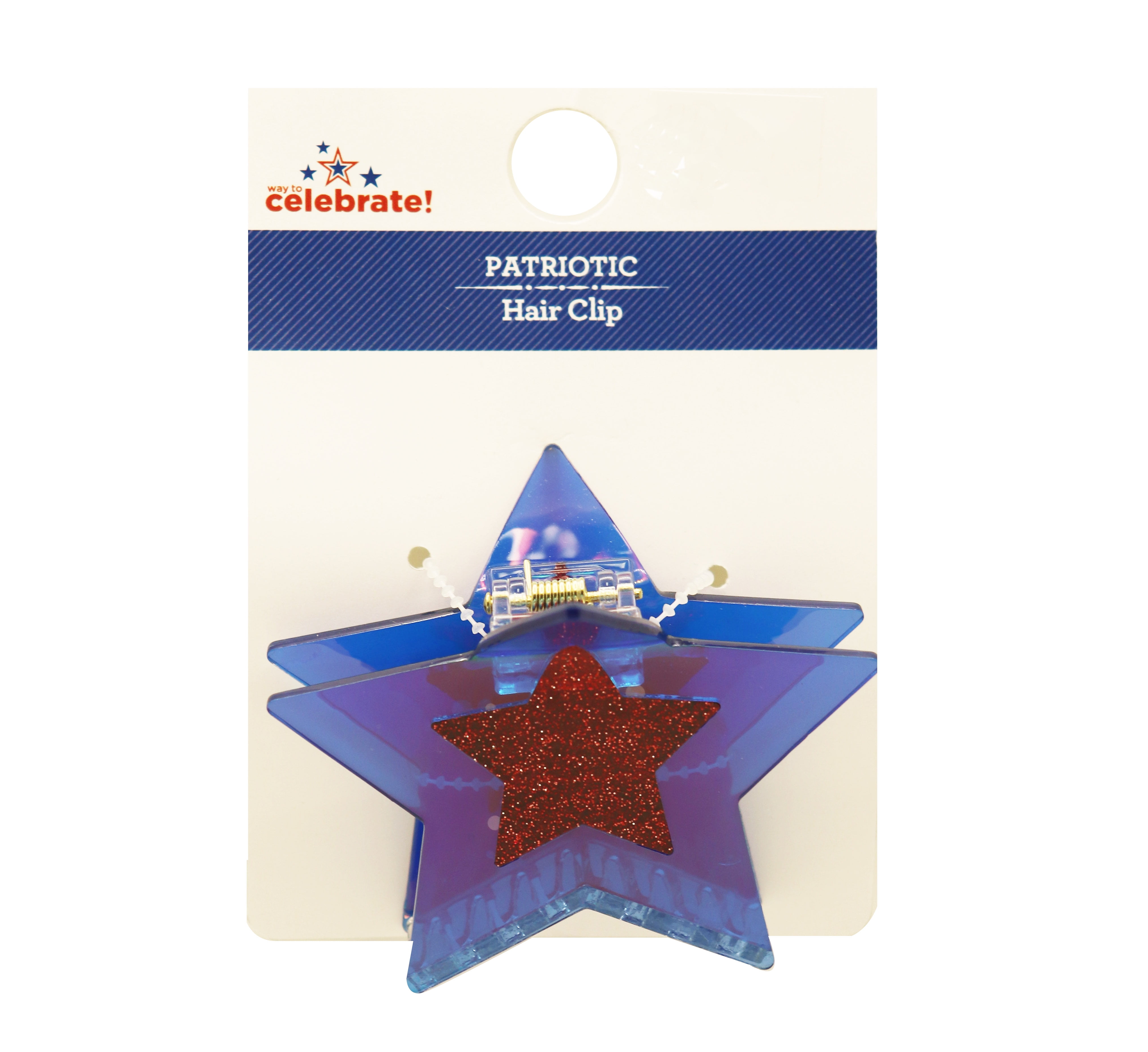 Way to Celebrate Americana Acrylic Star Claw Clip, Blue, 1 Piece