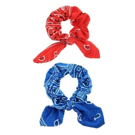 Way to Celebrate Americana Bandana Print Scrunchies, 2 Pieces, Red and Blue