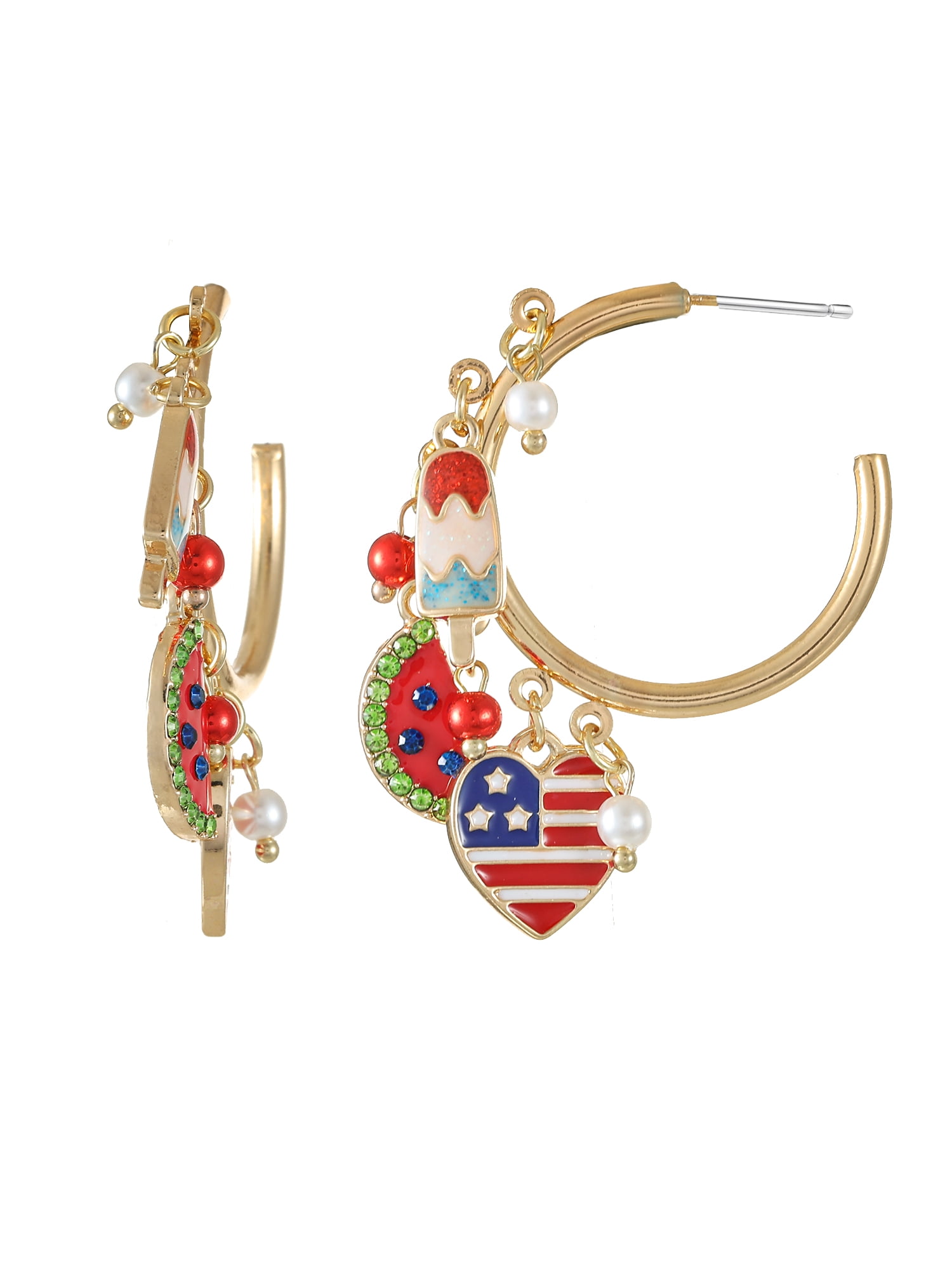 Way to Celebrate Americana Charmy Hoop, Goldtone Metal, 1 Pair