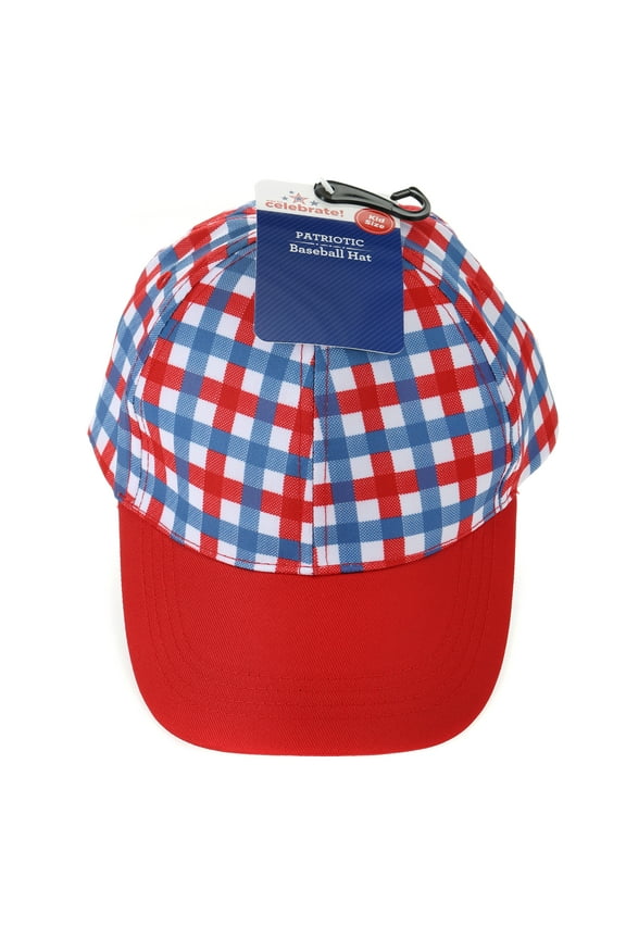 Americana Gingham Baseball Cap, Red, White and Blue, Adult Size, 1 Piece