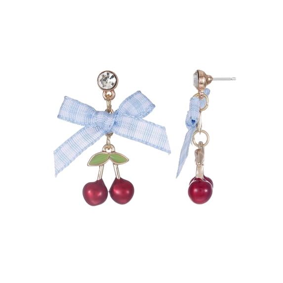Way to Celebrate Americana Gingham Bow Cherry Earrings