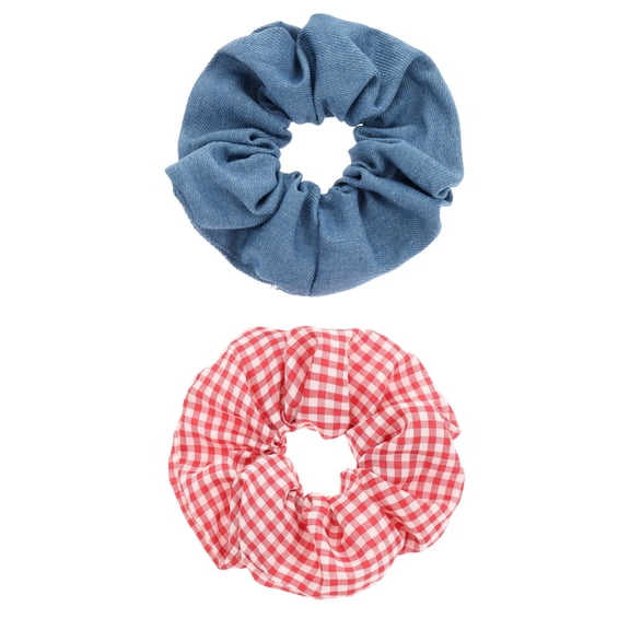 Way to Celebrate Americana Gingham and Denim Scrunchie Set