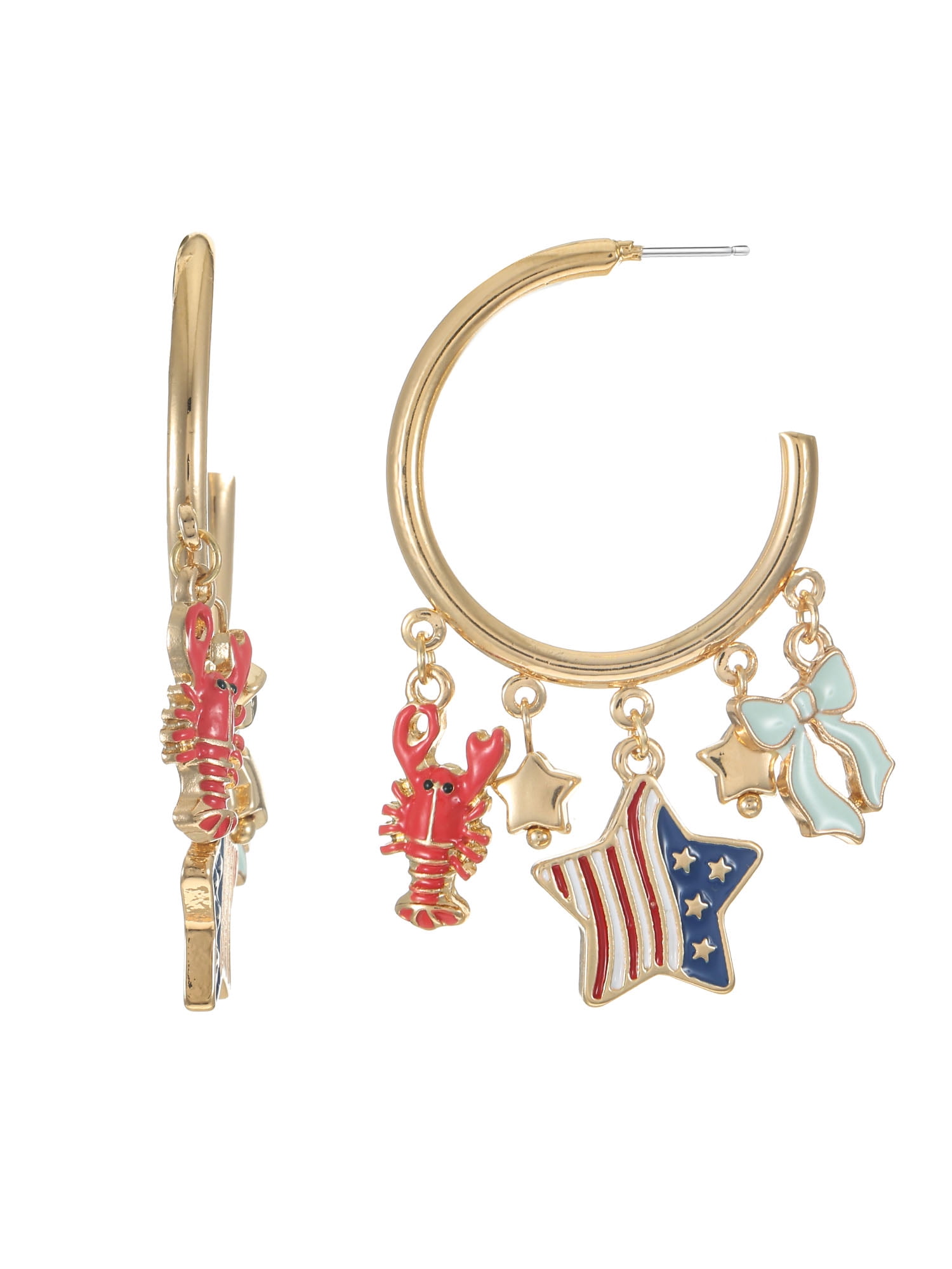 Way to Celebrate Americana Gold Charmy Hoop Earrings