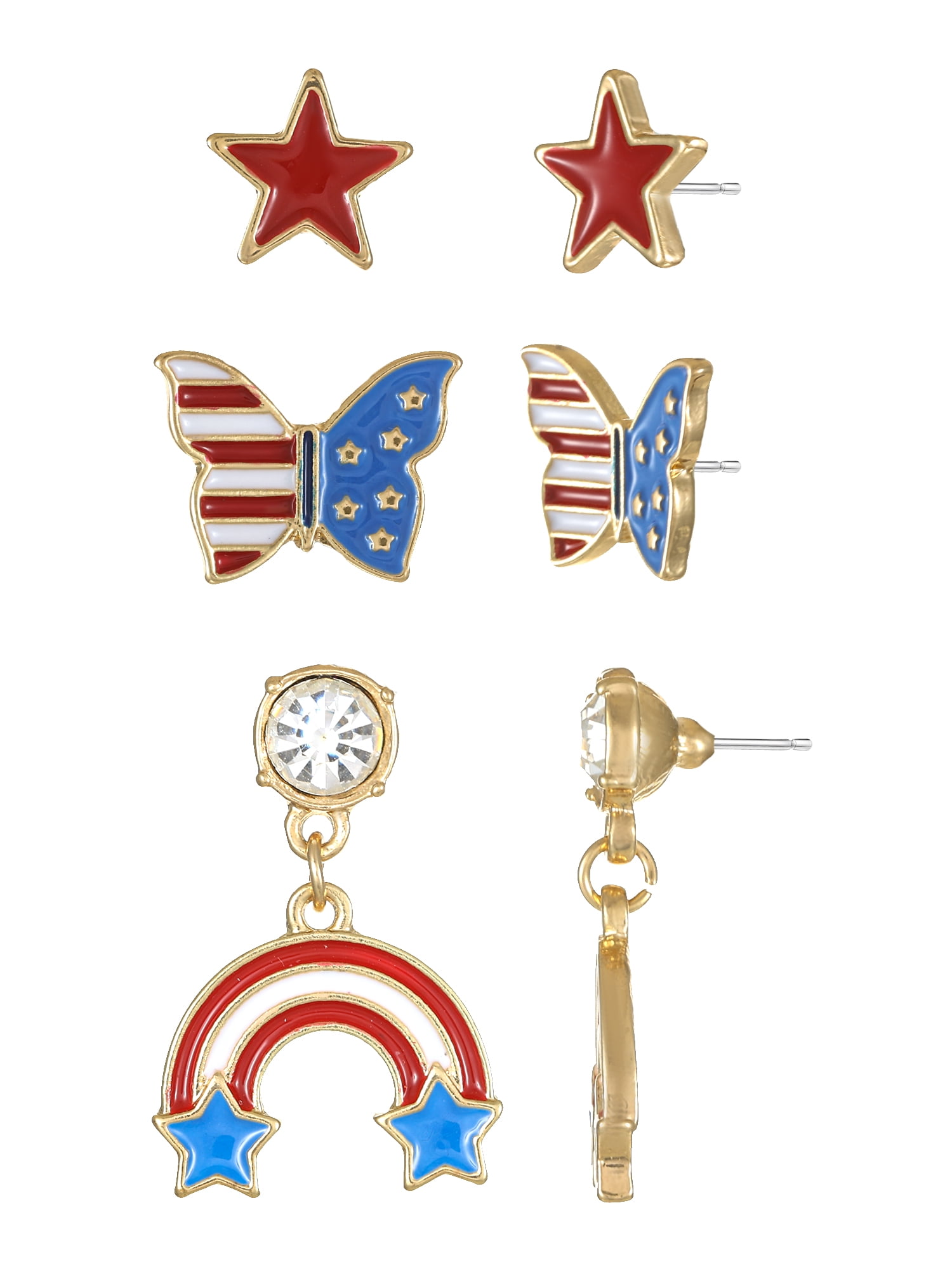 Way to Celebrate Americana Goldtone Earring Trio, 3 Pairs