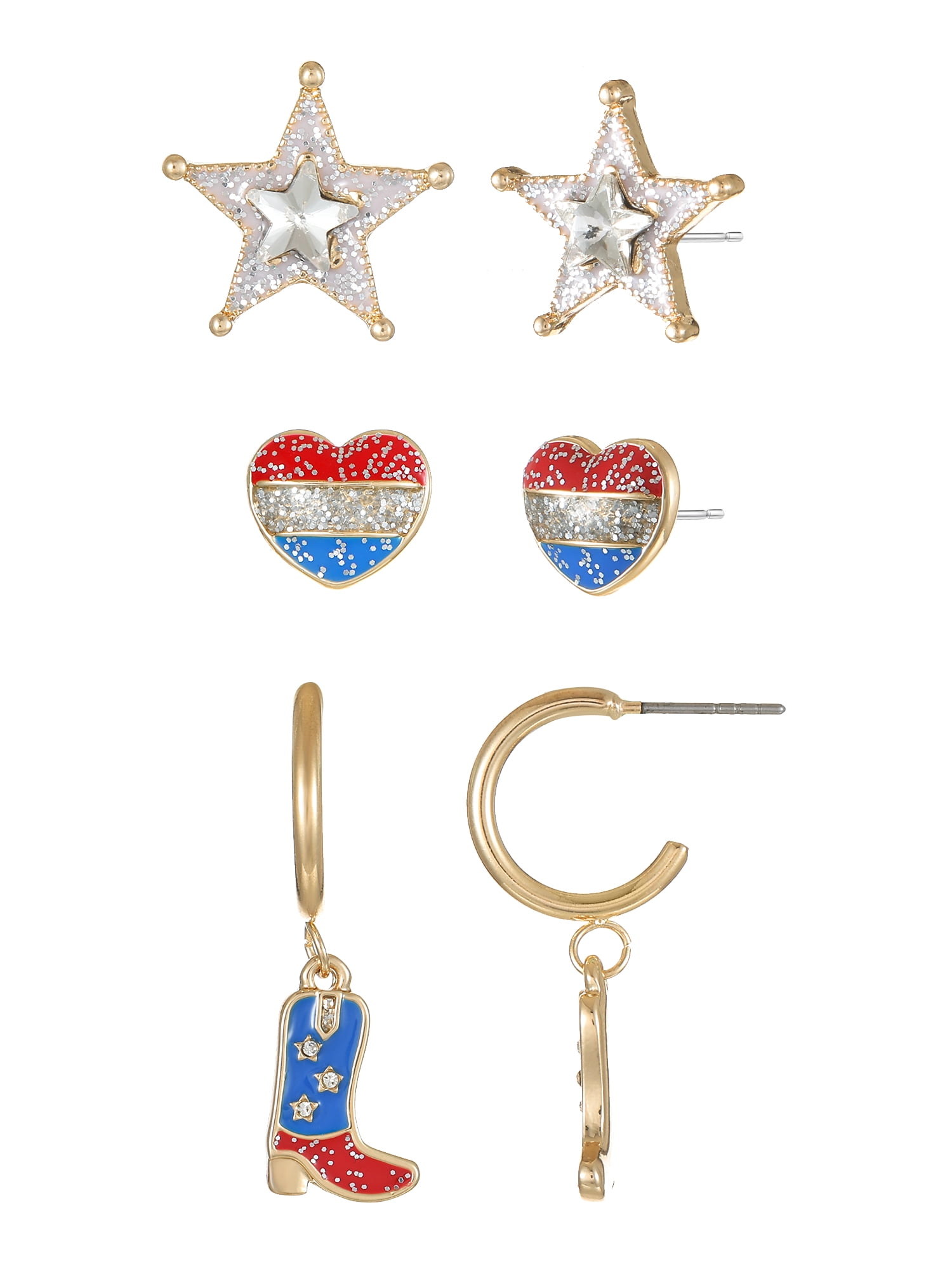 Way to Celebrate Americana Goldtone Western Themes Earring Trio, 3 Pairs