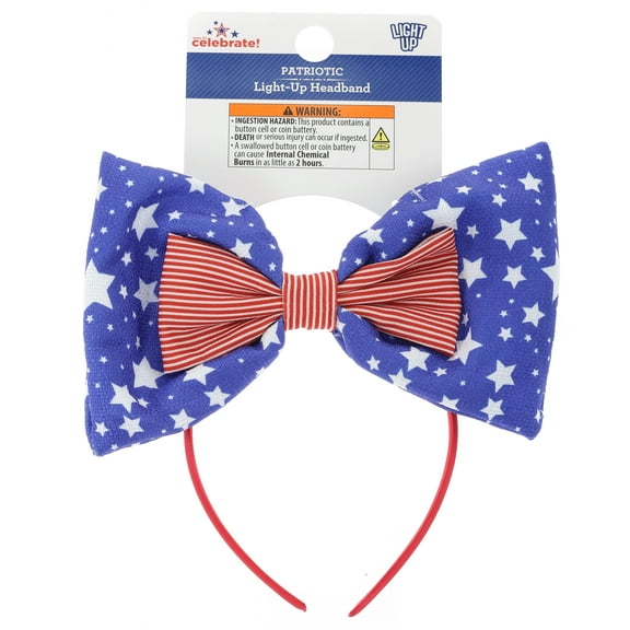 Way to Celebrate Americana Large Light-Up Bow Headband, 1 Piece