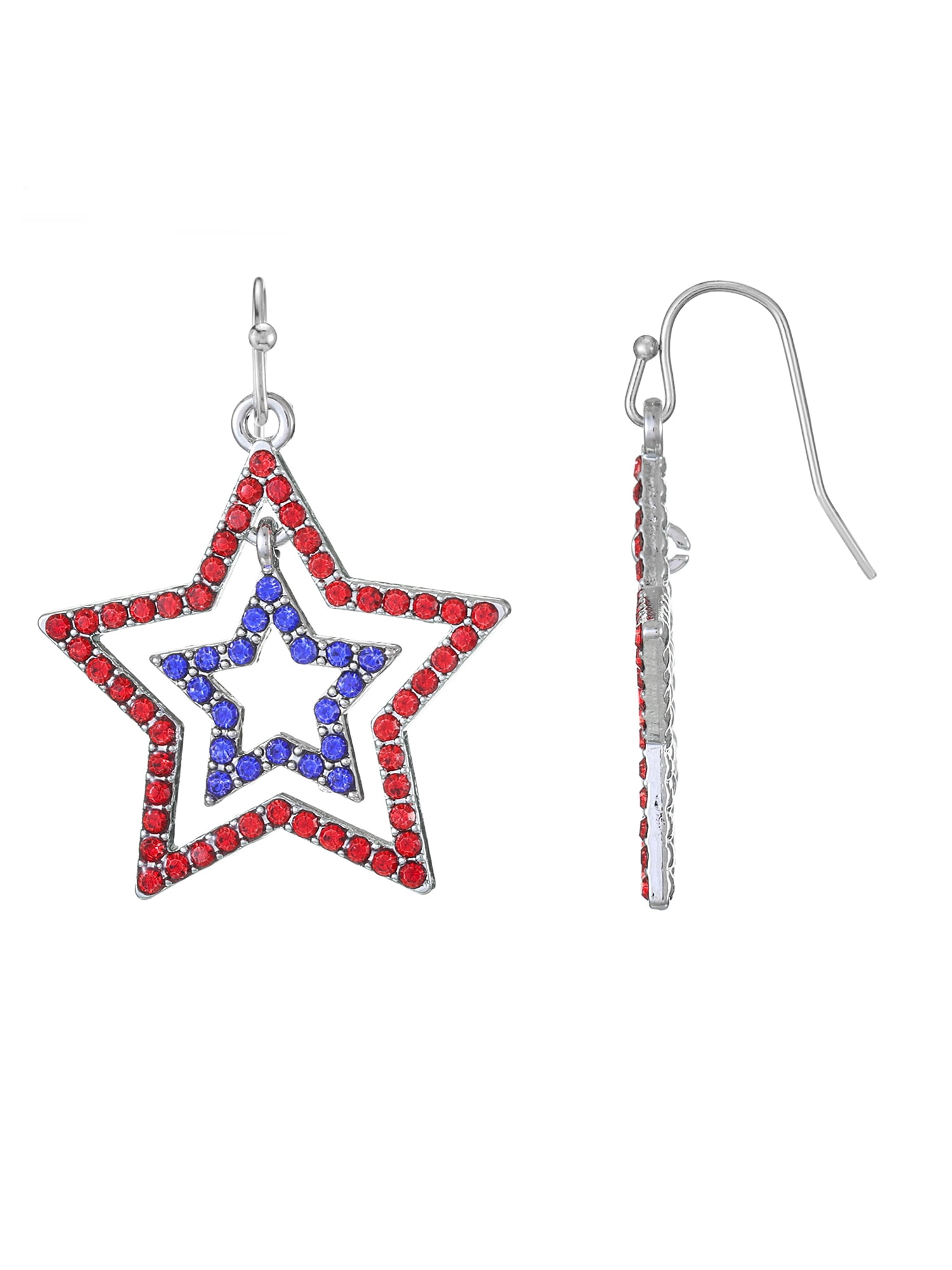 Way to Celebrate Americana Patriotic Crystal Star Earrings