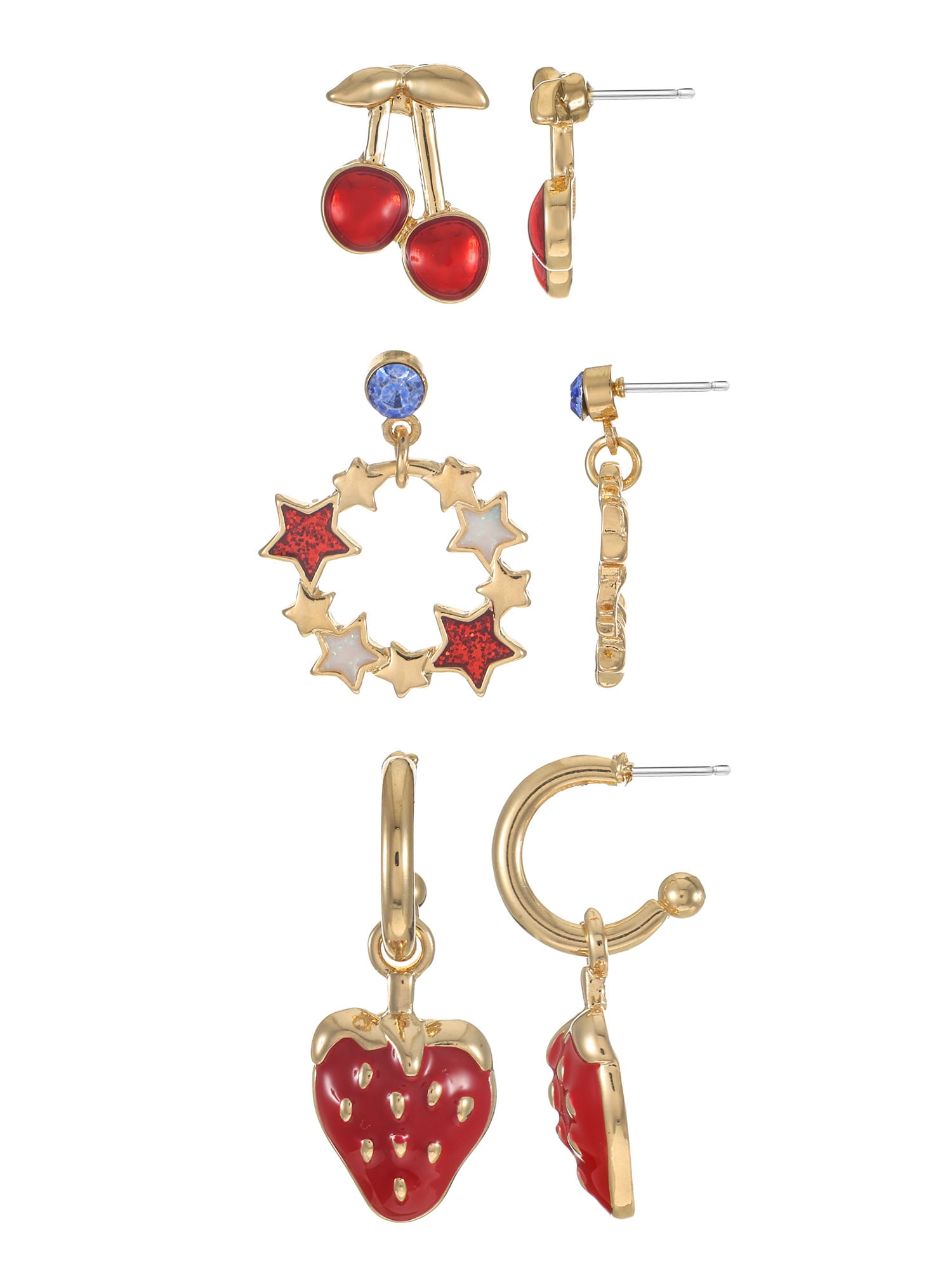Way to Celebrate Americana Patriotic Fruit Earring Trio