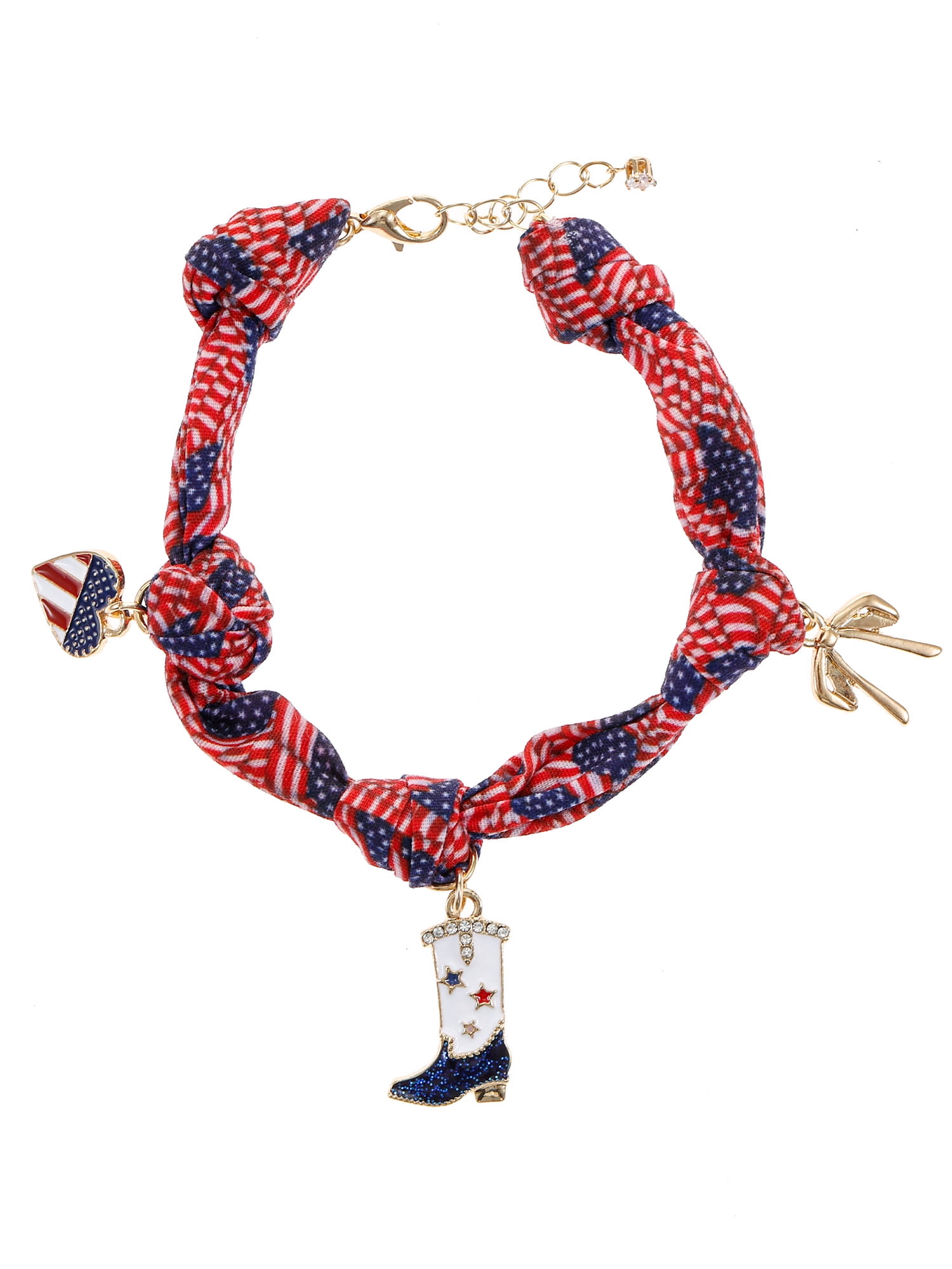 Way to Celebrate Americana Patriotic Print Fabric Charm Bracelet