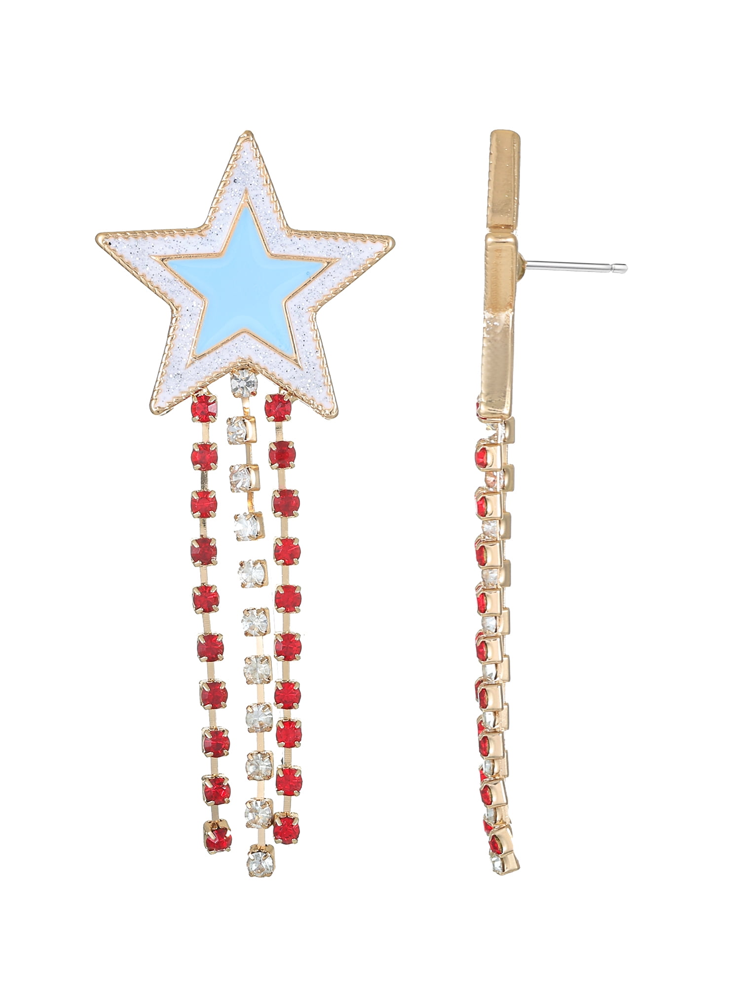 Way to Celebrate Americana Patriotic Star Crystal Drop Earrings