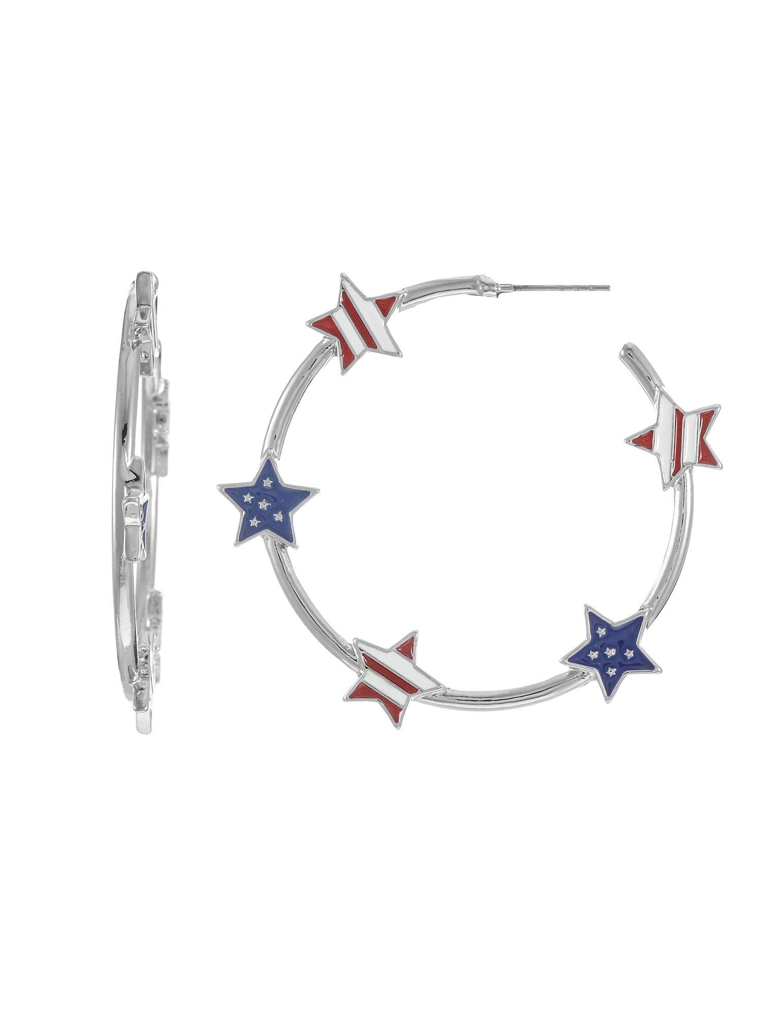 Way to Celebrate Americana Patriotic Star Hoop Earrings