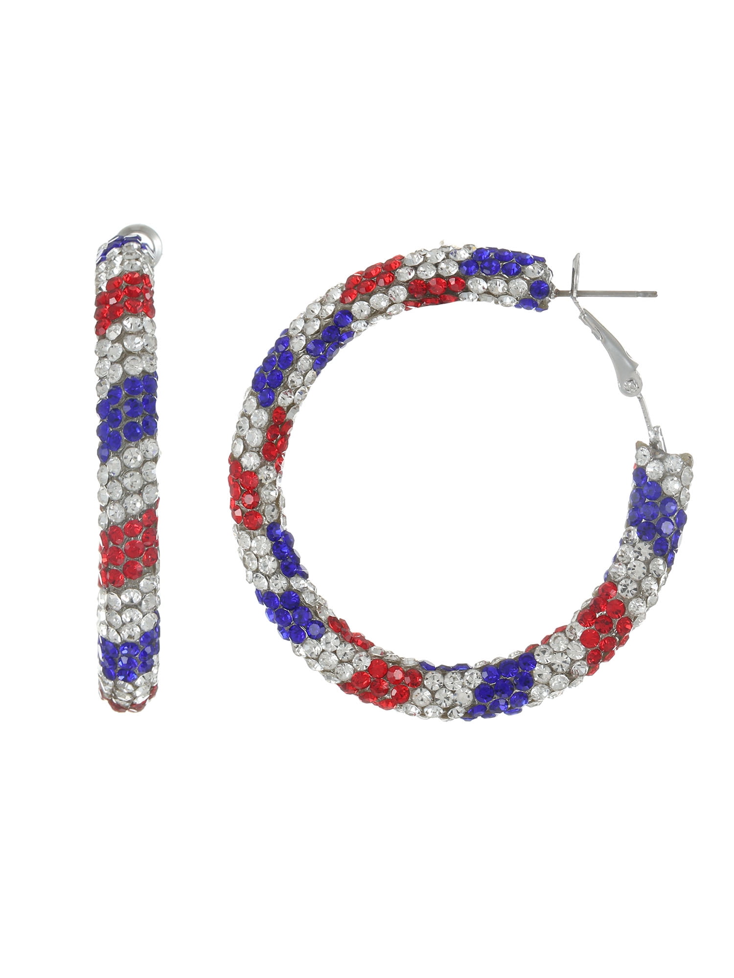 Way to Celebrate Americana Red, White, and Blue Crystal Hoop Earrings