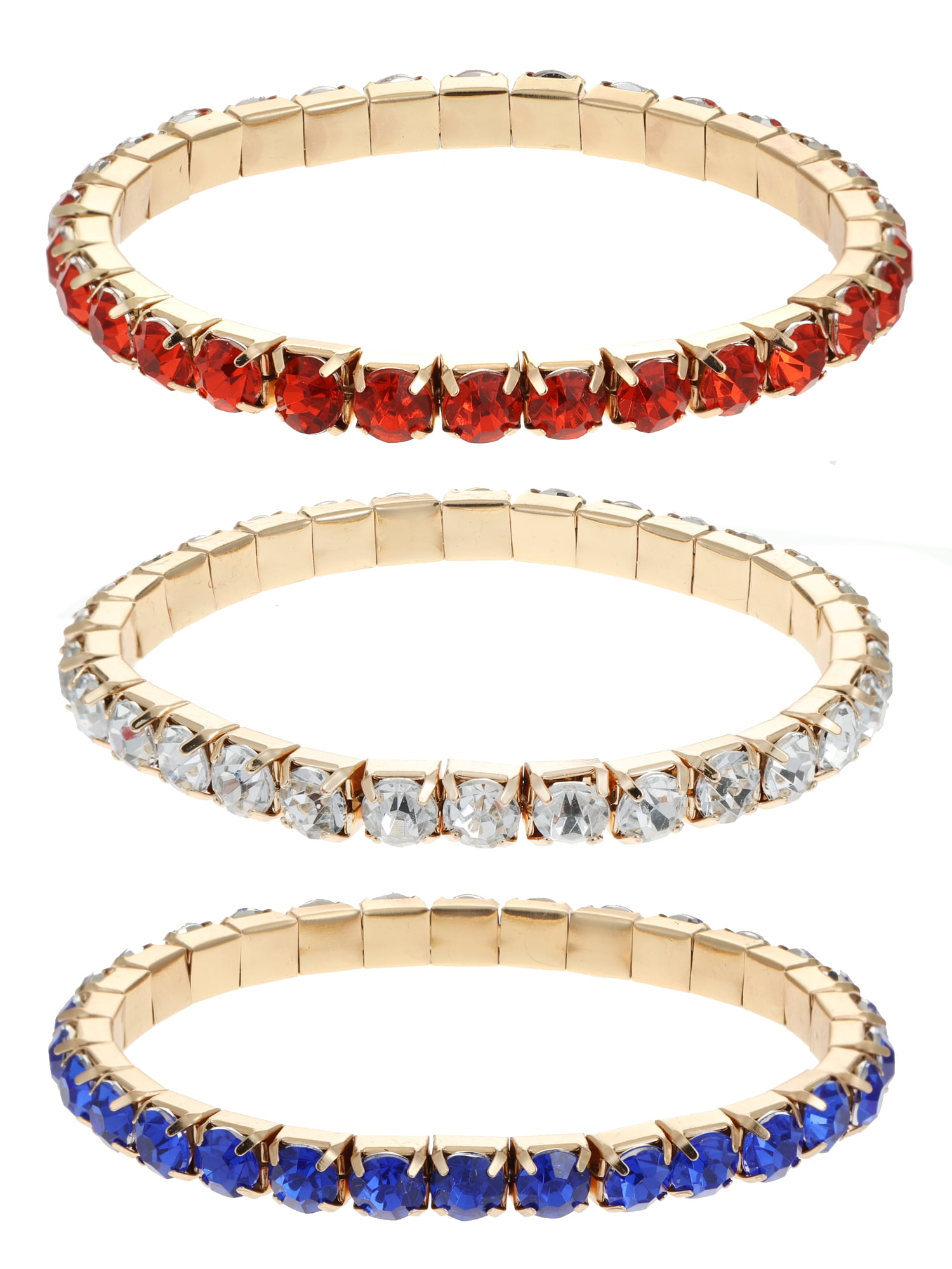 Way to Celebrate Americana Red, White, and Blue Crystal Stretch Bracelet Set