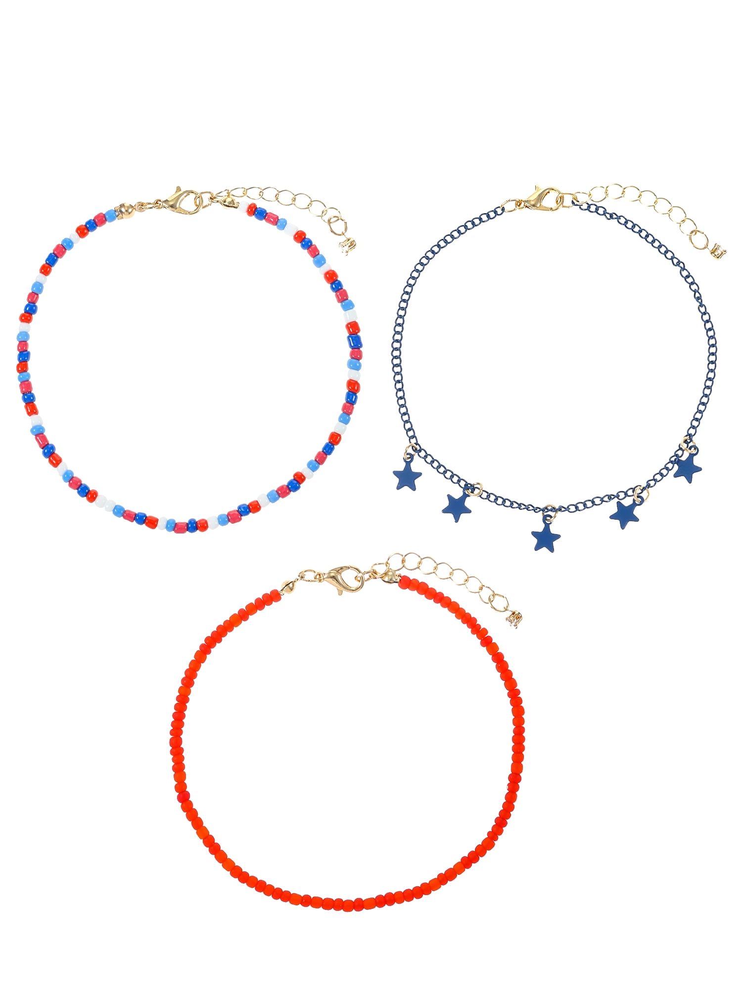 Way to Celebrate Americana Seed Bead Anklet Trio, 3 Pieces
