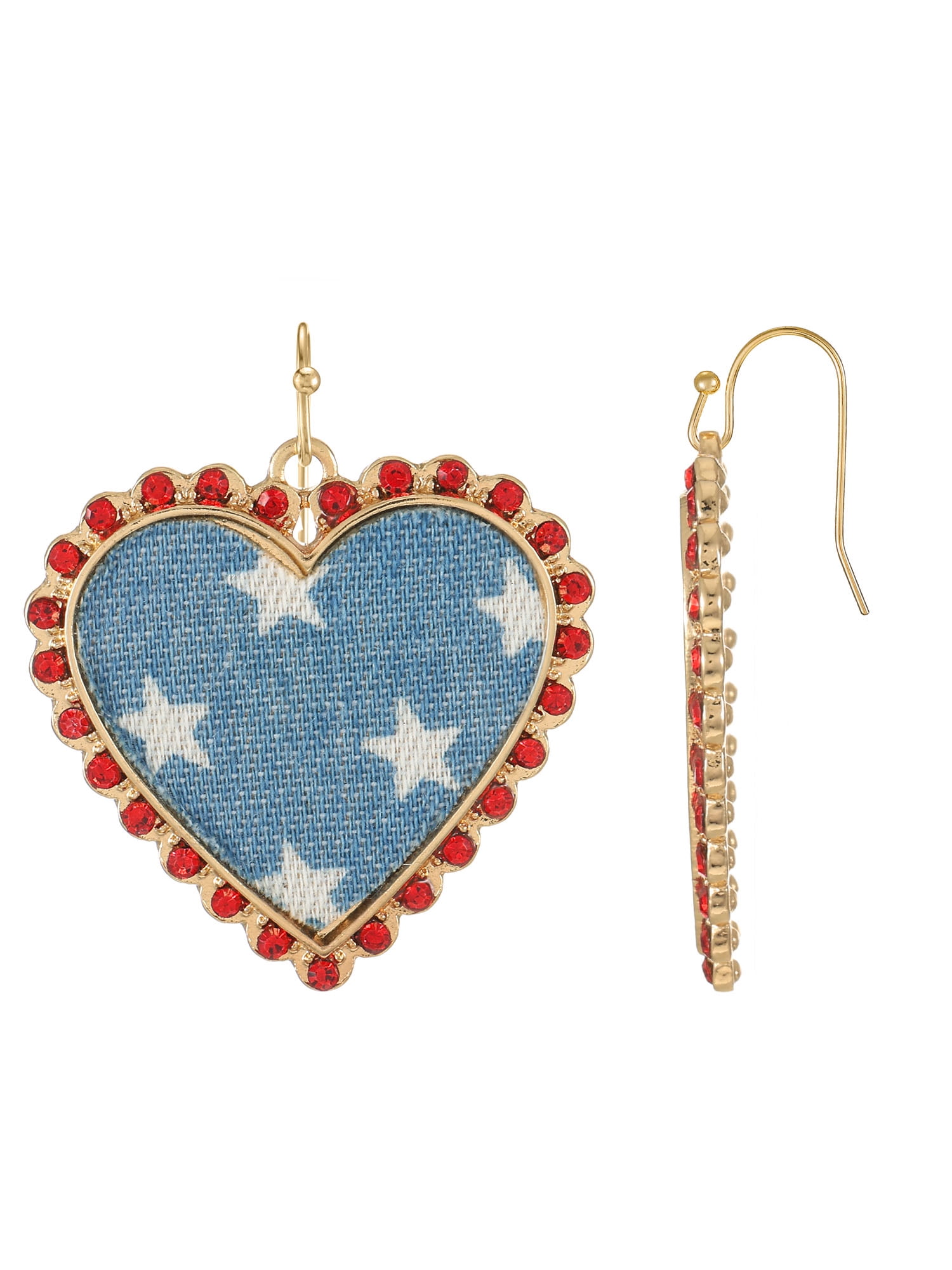 Way to Celebrate Americana Starry Denim Heart Earrings