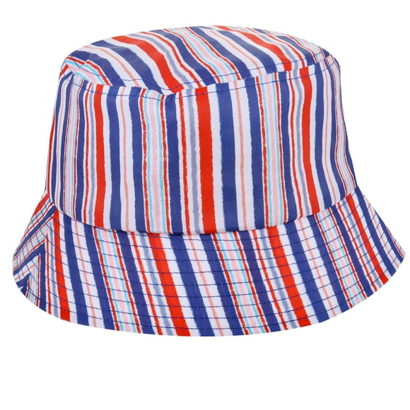 Way to Celebrate Americana Striped Bucket Hat, Red, White and Blue, Adult Size, 1 Piece