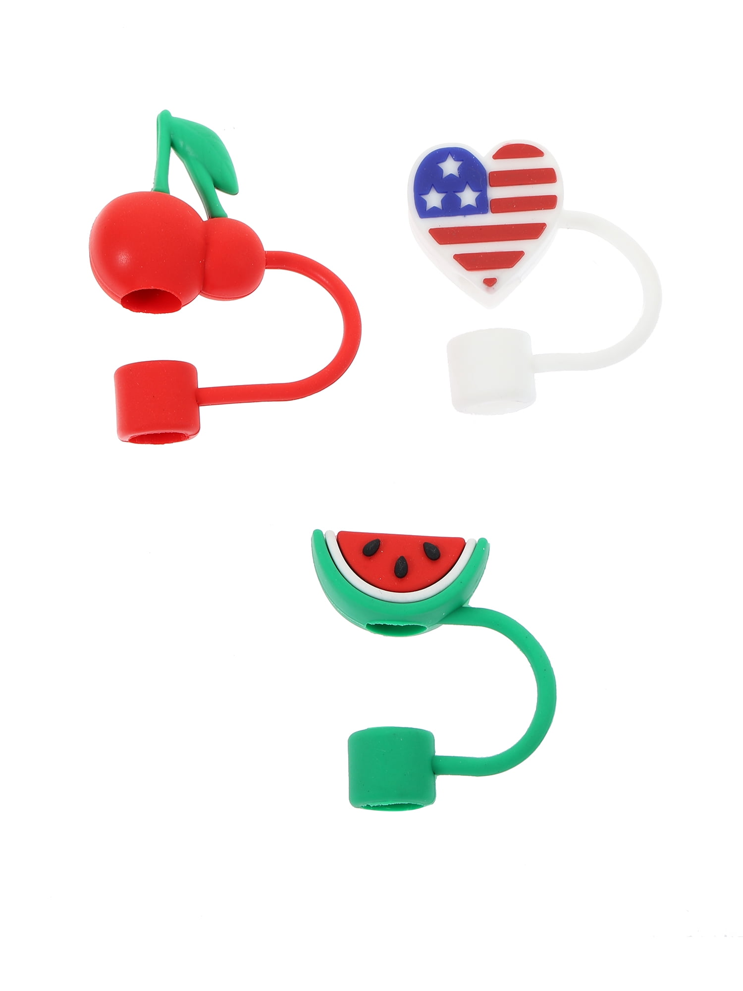 Way to Celebrate Americana Summer Themed Straw Topper Set, Reusable, Multicolored, 3 Pieces