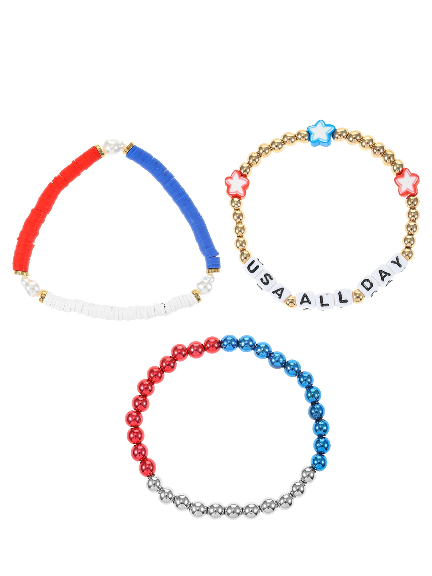 Way to Celebrate Americana "USA All Day" Beaded, Stretch Bracelets, 3 Pieces